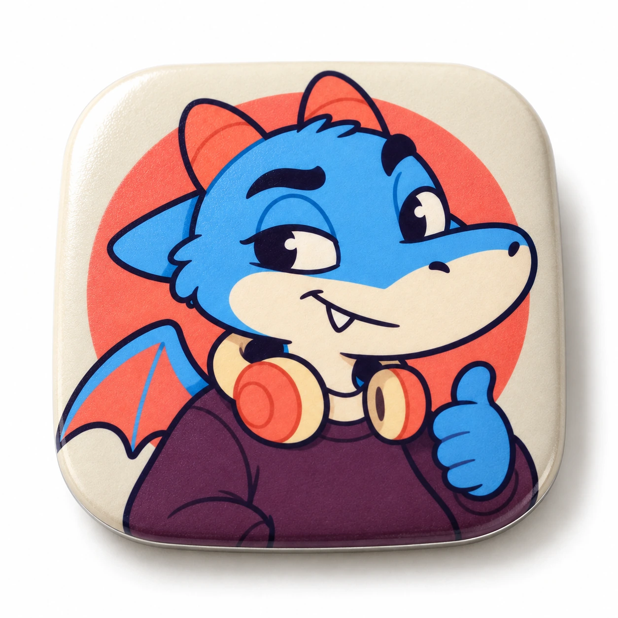 Rounded-square tinplate badges concept mockup